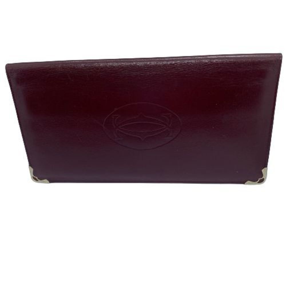 Authentic Cartier Burgundy Leather Slim Long Bifold Wallet / Checkbook Holder